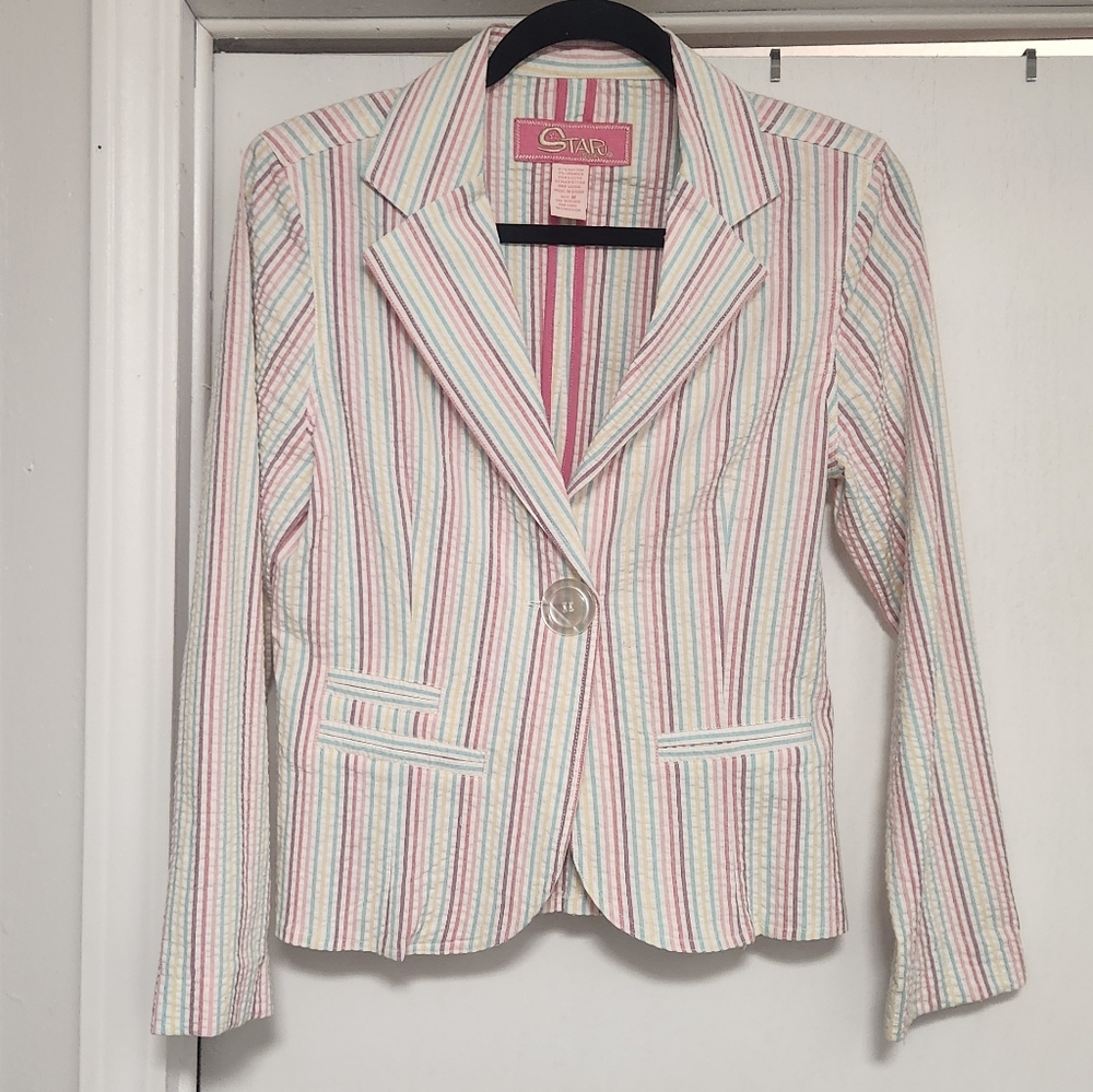 Cotton Pastel Stripe Blazer Sz M